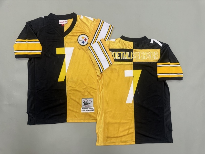 Men 2025 Pittsburgh Steelers #7 Roethlisberger black yellow Throwback Limited NFL Jersey style 001